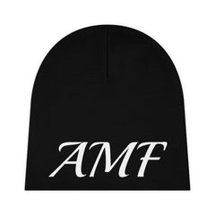 Stylish Black Baby Non-Foldable Beanie with 'AMF' Custom