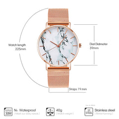 Fashion Rose Gold Mesh Band Creative Marble Female Wristwatch