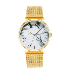 Fashion Rose Gold Mesh Band Creative Marble Female Wristwatch